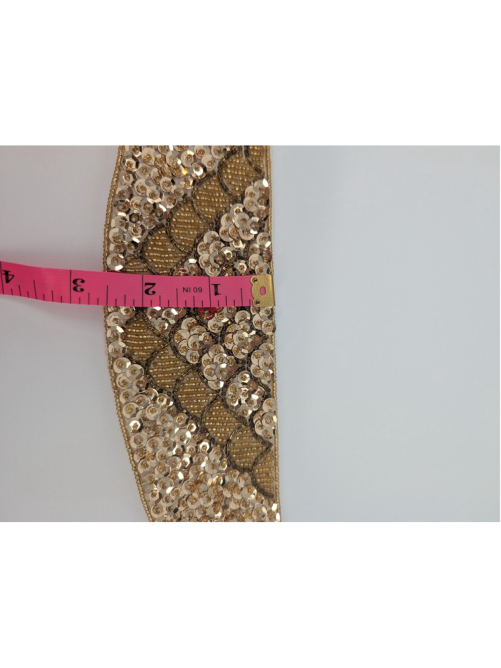 Vintage Gold Sequin Beaded Elastic Waist Belt Handmade China Hook Closure Glam - Picture 9 of 10